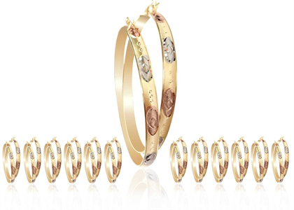 Tri Tone Plated | Diamond Cut Bangle Earrings Without V